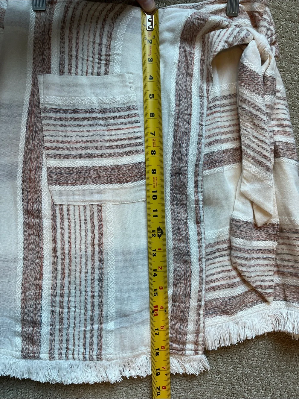 Anthropologie Cream, Tan and Gray Striped Wrap Mini Skirt 4